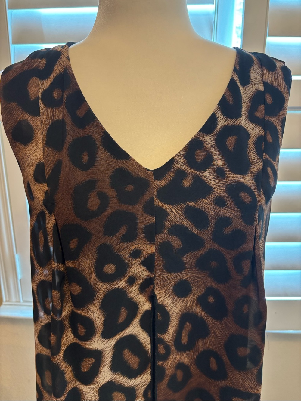 Sleeveless V-Neck Leopard Print Tunic Top - Brown/Black - Picture 2 of 7